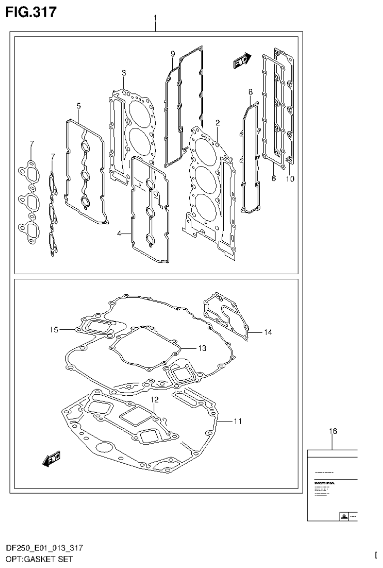 Suzuki DF200T, DF200Z, DF225T, DF225Z, DF250T, DF250Z OPT:GASKET SET (DF200Z E1) parts diagram